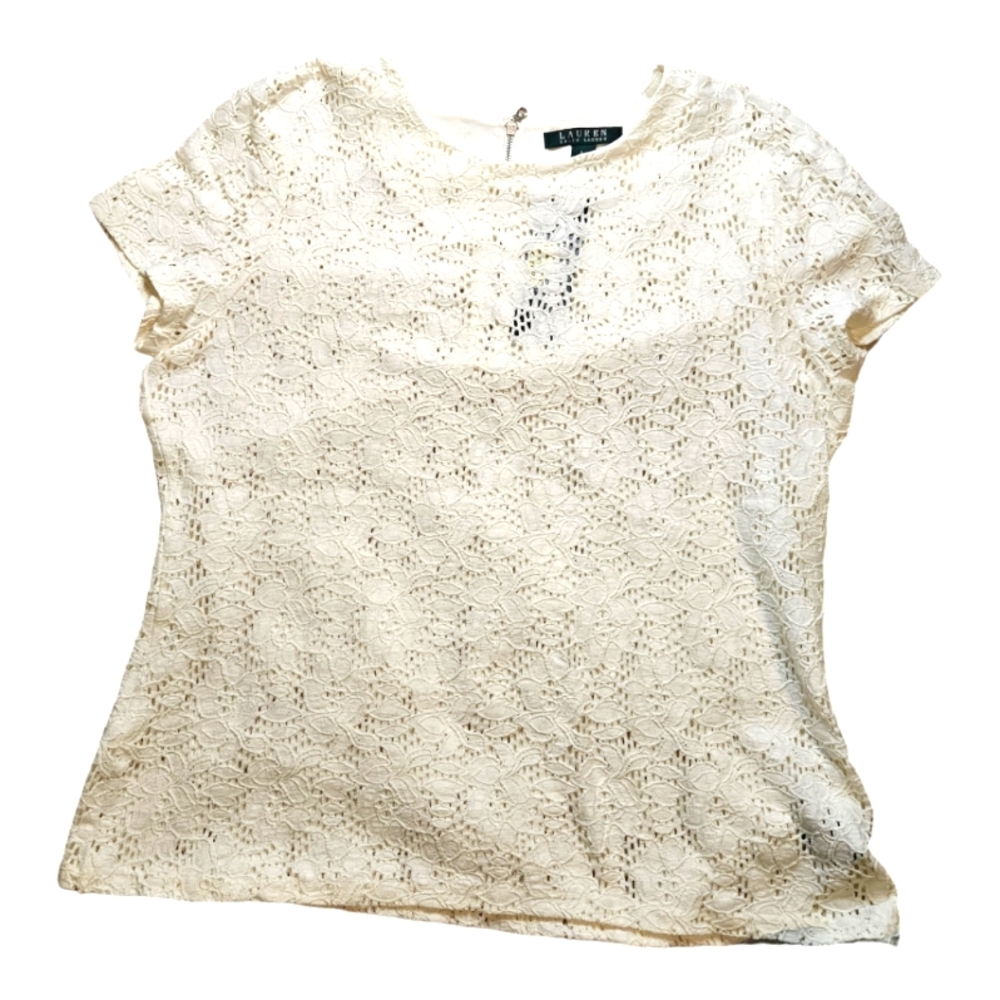 Lauren Ralph Lauren Short Sleeve Lace Shirt Size Large NWT